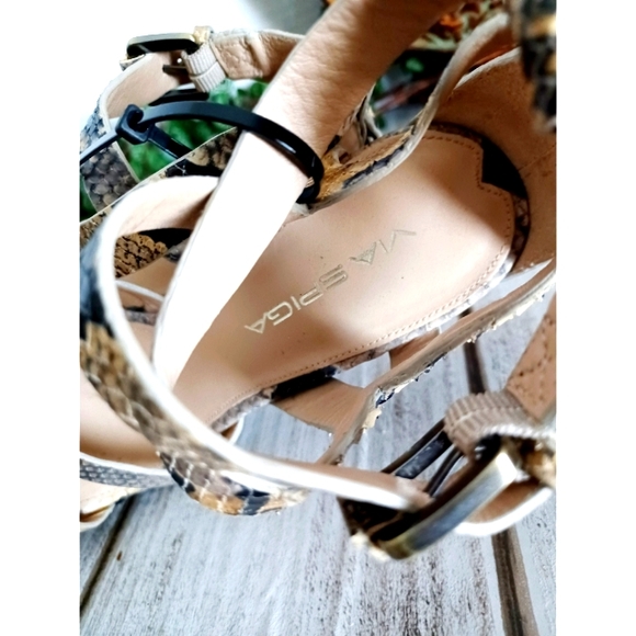 Via Spiga Crisscross Ankle Strap Leather Snake Embossed Jute Platform Sandal - Picture 15 of 16